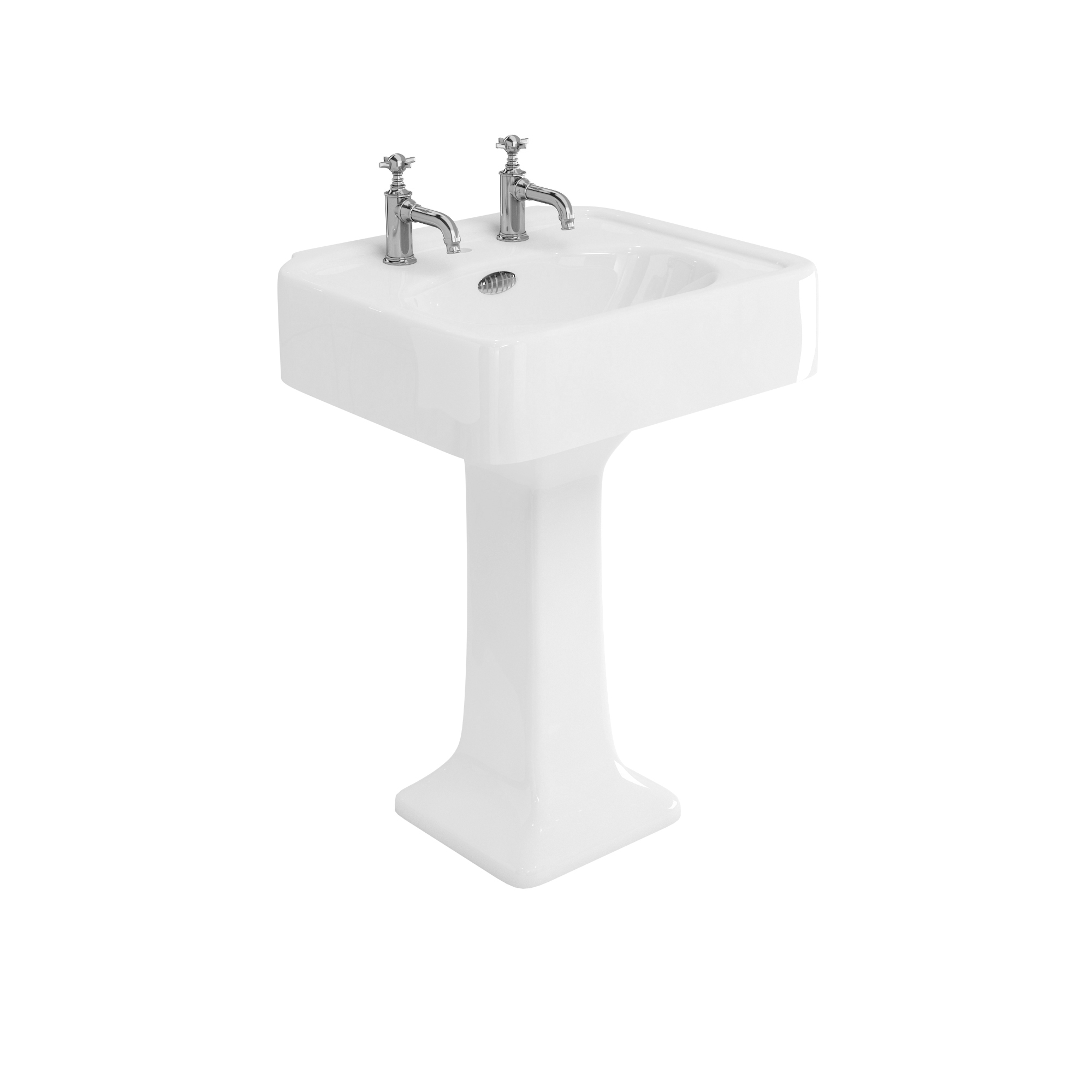 Arcade 600mm basin with chrome overflow & pedestal
